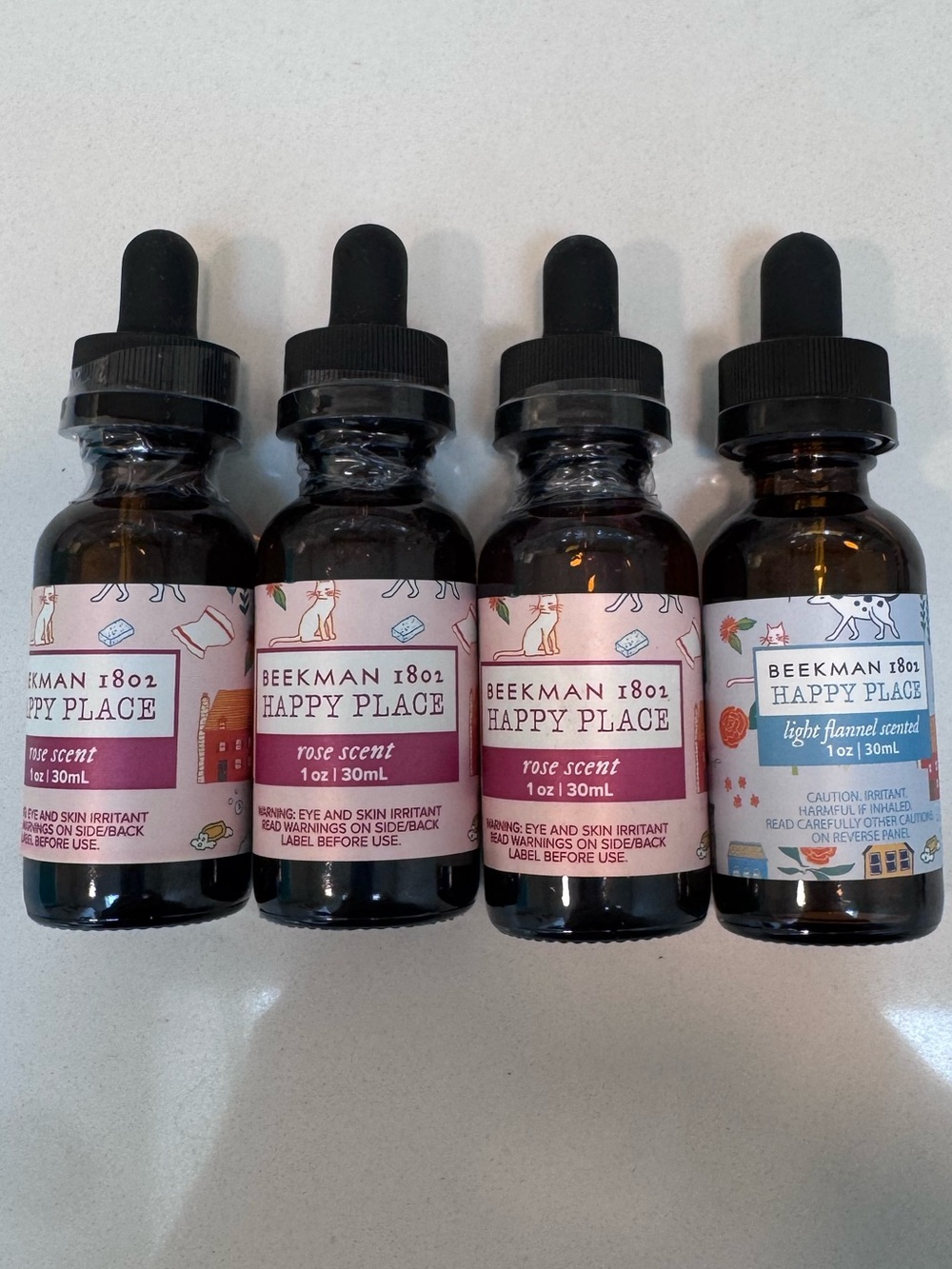Beekman 1802 Happy Essential Oils set of 4 Large One Once with Dropper Set of 4